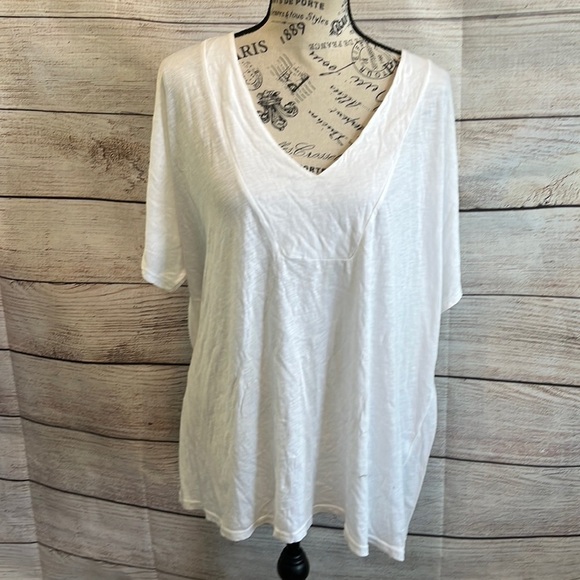 Michael Stars V-neck Original Tee Shirt Luxe Slub Short Sleeves Caftan NWT White - Picture 1 of 8